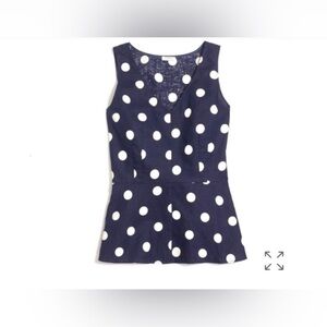 J. Crew Navy and White Polka Dot Sleeveless Peplum Tank Top